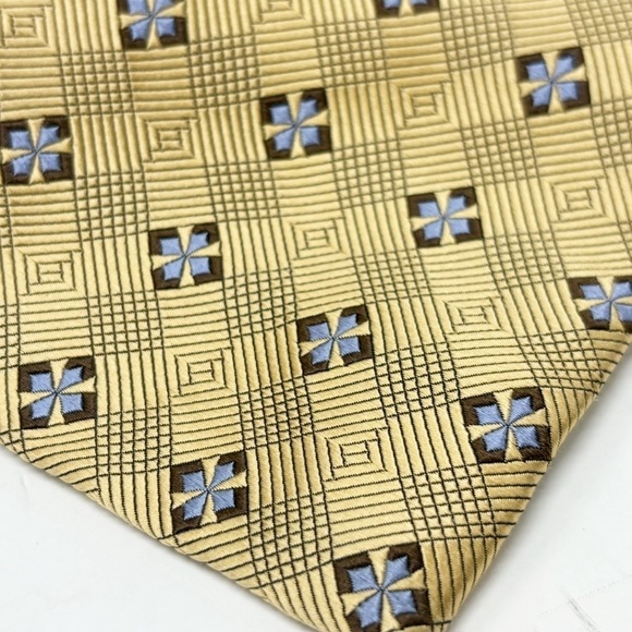 ROBERT TALBOTT PHILLIP’S Men’s Gold Blue Geometric Silk Hand Made Tie USA 60” - Picture 2 of 7